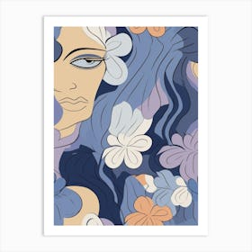 Abstract Face With Flowers 1 Art Print