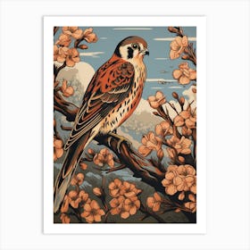 Vintage Bird Linocut American Kestrel 5 Art Print