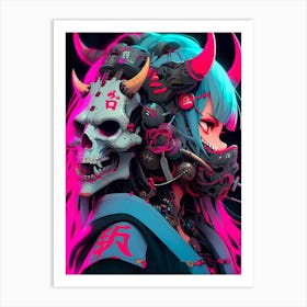 Anime Girl With Skull And Horns Art Print