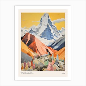 Ama Dablam Nepal 3 Colourful Mountain Illustration Poster Art Print