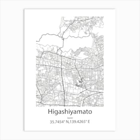 Higashiyamato,Japan Minimalist Map Art Print