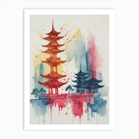 Watercolor Of A Pagoda 3 Art Print