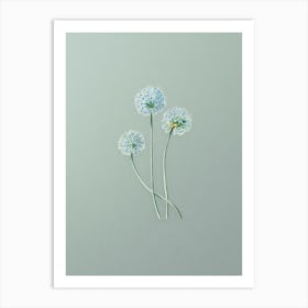 Vintage Blue Leek Flower Branch Botanical Art on Mint Green n.0827 Art Print