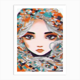 Girl In A Scarf With A Glitch Art Print