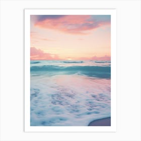 A Blue Ocean And Beach At Sunset With Waves Pink Photography 3 Art Print