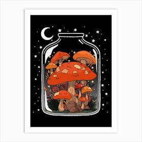 Mushrooms In A Glass Jar Art Print