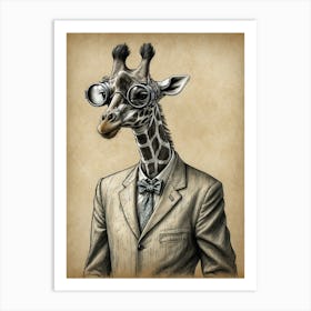 Giraffe In Suit Art Print