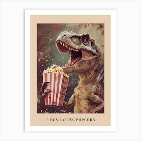 T Rex Dinosaur Eating Popcorn At The Cinema 1 Poster Art Print