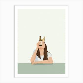 Woman Drinking Beer Art Print