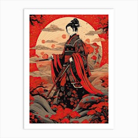 Samurai Ukiyo E Style Illustration 7 Art Print