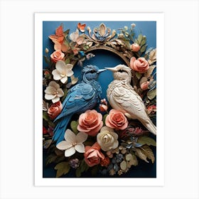 Birds In A Wreath 1 Art Print