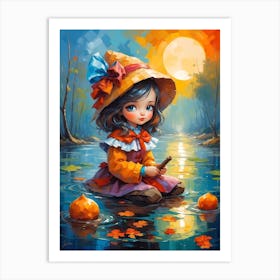 Little Girl With Pumpkins 2 Art Print