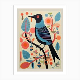 Colourful Scandi Bird Cowbird 1 Art Print