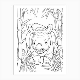 Line Art Jungle Animal Javan Rhinoceros 1 Art Print