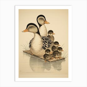Group Of Ducklings Japanese Woodblock Style 2 Art Print