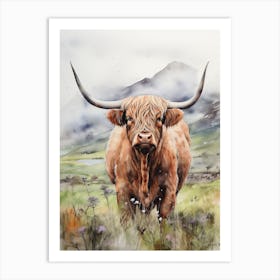 Watercolour Portrait Of A Highland Cow 2 Art Print