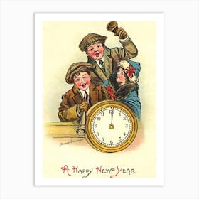 Kids Behind A Watch Celebrating A New Year Art Print