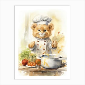 Cooking Watercolour Lion Art Painting 2 Art Print