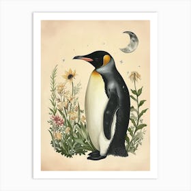 Adlie Penguin Half Moon Island Vintage Botanical Painting 1 Art Print