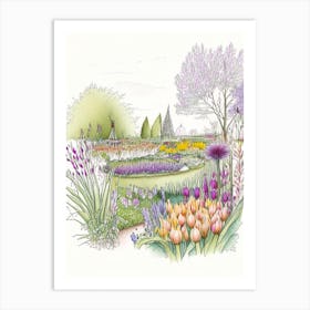 Keukenhof Gardens, Netherlands Vintage Pencil Drawing Art Print