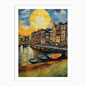 Wall painting print, Amsterdam, Netherlands, landscape art, Van Gogh style, fine art..228 Art Print