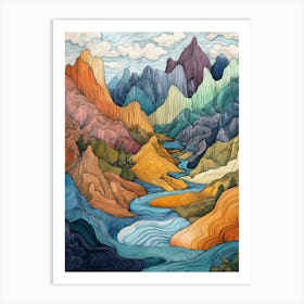 Colourful Mountain Illustration Poster Art Print 18 Art Print