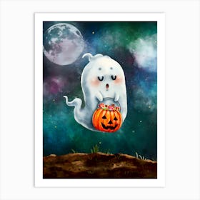 Ghost With Pumpkin Art Print