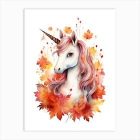 Unicorn Watercolour In Autumn Colours 1 Art Print