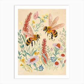 Folksy Floral Animal Drawing Bee 2 Art Print