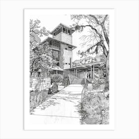Nature Science Center Austin Texas Black And White Drawing 3 Art Print