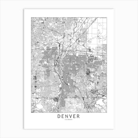 Denver White Map Art Print