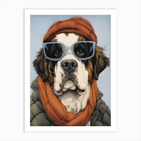 Saint Bernard Dog Wearing Glasses Art Print