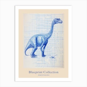 Edmontosaurus Dinosaur Blue Print Sketch 2 Poster Art Print