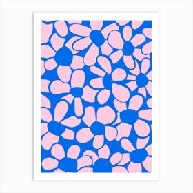 Pink and blue abstract flower art print Art Print