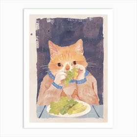 Orange Eating Salad Folk Illustration 1 Art Print