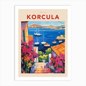 Korcula Croatia 3 Fauvist Travel Poster Art Print