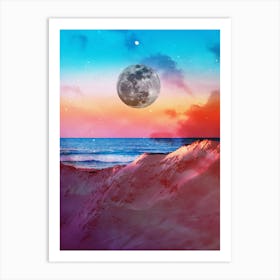 Beach Mountain Moon Collage Art Print