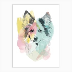 Watercolour Pastel Dog Line Painting Art Print