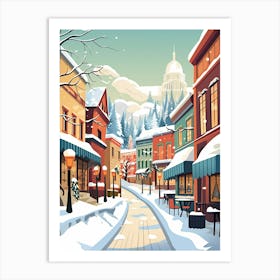 Vintage Winter Travel Illustration Quebec City Canada 3 Art Print