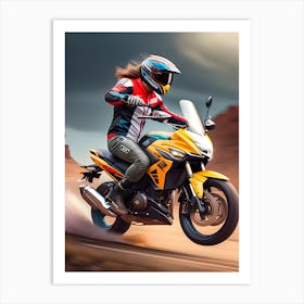 Motorcycle Rider In The Desert Art Print