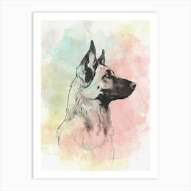 Pastel Belgian Tervuren Dog Pastel Line Illustration 1 Art Print