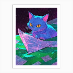 Blue Cat In Space Art Print