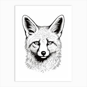 Fox In The Forest Linocut White Illustration 4 Art Print