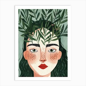 Illustration Of A Woman With Leaves On Her Head 1 Art Print