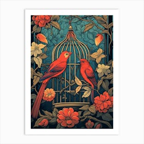 Bird Cage Linocut 4 Art Print