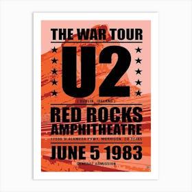 U2 1983 War Tour Red Rocks Ammphitheatre Concert Cardstock Poster Art Print