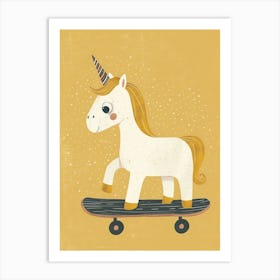 Unicorn On A Skateboard Mustard Muted Pastels 1 Art Print