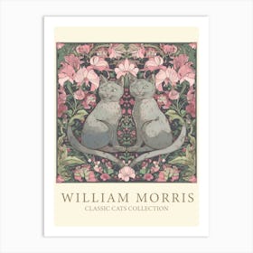 William Morris  Inspired  Classic Cats Grey Pink And Green Art Print