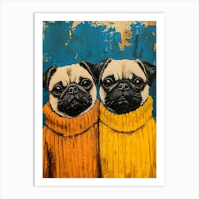 Pugs In Sweaters 2 Art Print