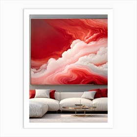 Abstract Painting Depicting Clouds In A Color Palette Of Red And White 3d Surrealistic Style Portr Art Print